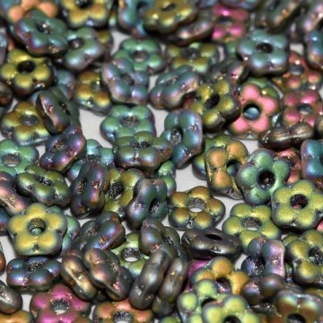 Flower Beads 5mm Jet Vitrail Full Matted