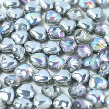 Glass Hearts 6mm Crystal Silver Rainbow