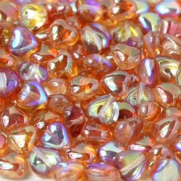 Glass Hearts 6mm Crystal Orange Rainbow