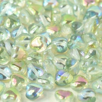 Glass Hearts 6mm Crystal Green Rainbow