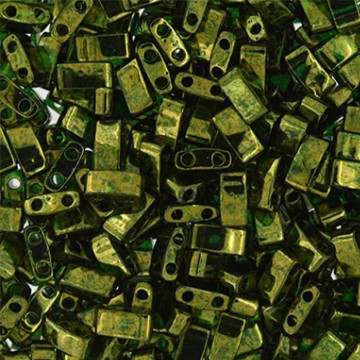 Half Tila Beads HTL0306 Olive Green Gold Lust