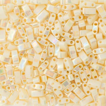 Half Tila Beads HTL0486 Ivory Pearl Ceylon AB