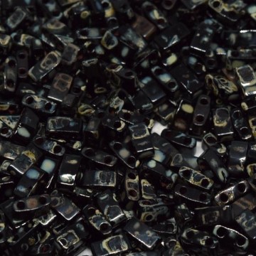 Half Tila Beads HTL4511 Picasso Opaque Smoky Black