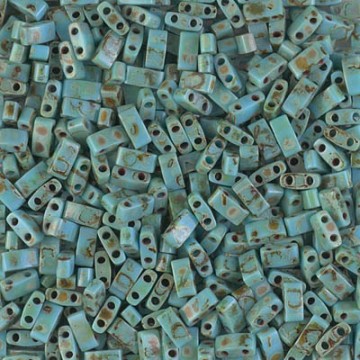 Half Tila Beads HTL4514 Picasso Opaque Seafoam Green